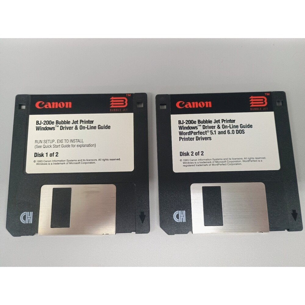 Canon BJ-200e Bubble Jet Printer Driver Floppy Disks Windows DOS Lot of 2